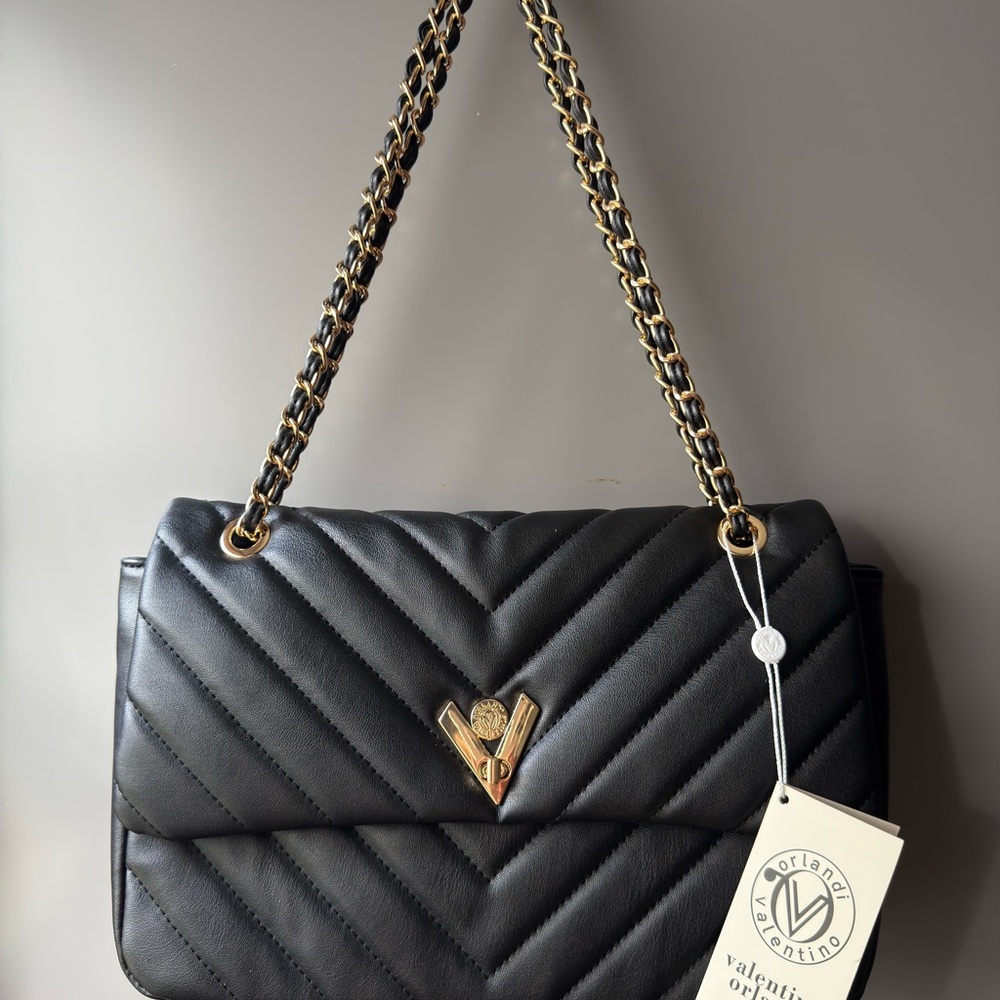 Valentino Black Chevron Shoulder Bag